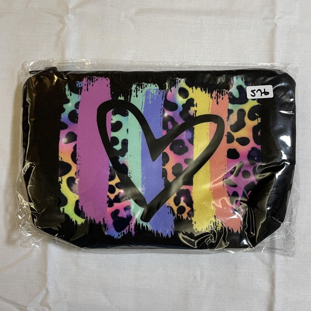 The Pouch Makeup Bag Womens Small Multicolor New Rainbow Heart Leopard Pouch